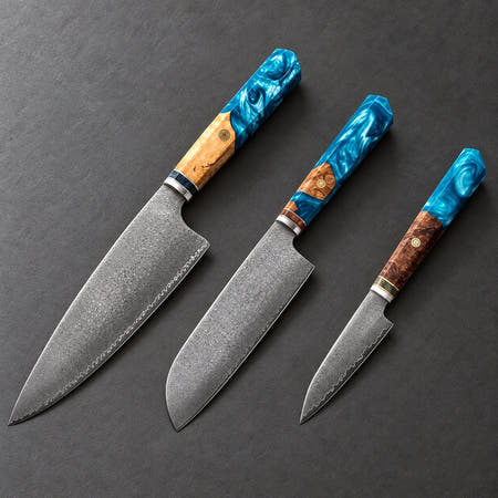 Coffret 3 couteaux Damas Aqua