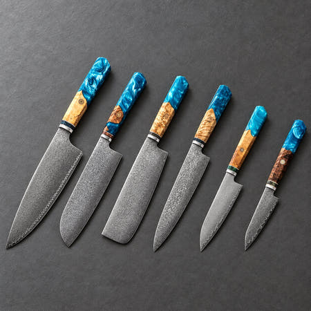 Coffret 6 couteaux Damas Aqua