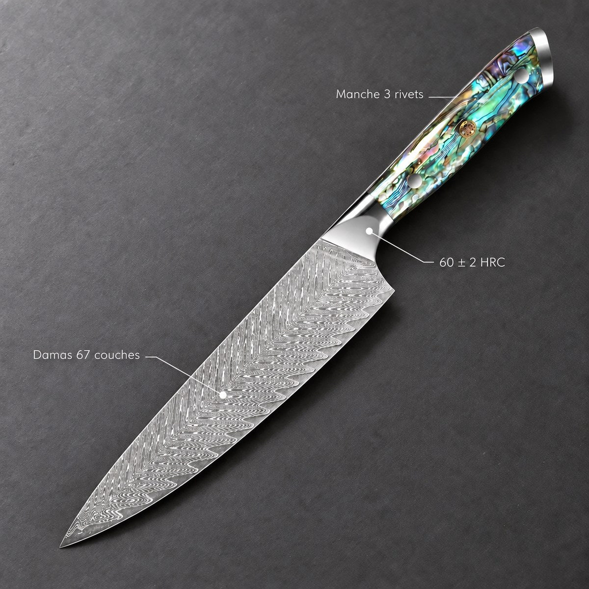 Couteau de chef 20 cm – Damas Classique - chef damas classique abalone pearl 7 annotations