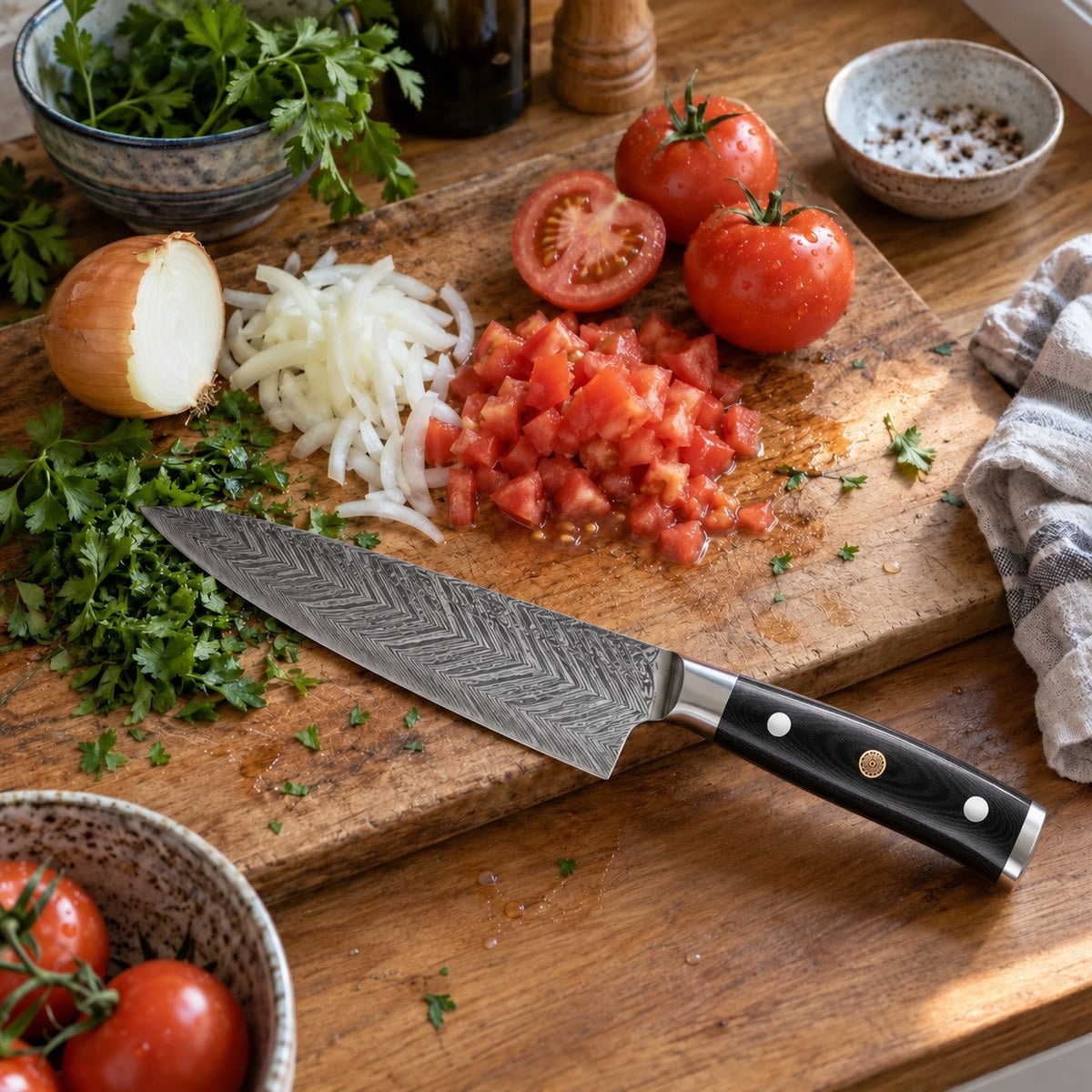 Couteau de chef 20 cm – Damas Classique - chef damas classique essential black 2 situation