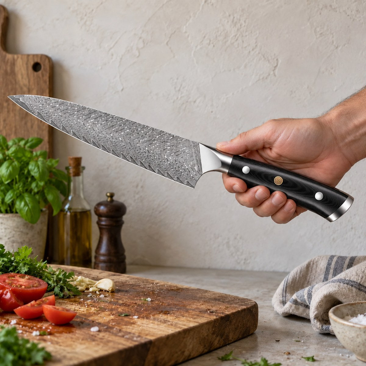 Couteau de chef 20 cm – Damas Classique - chef damas classique essential black 6 en main