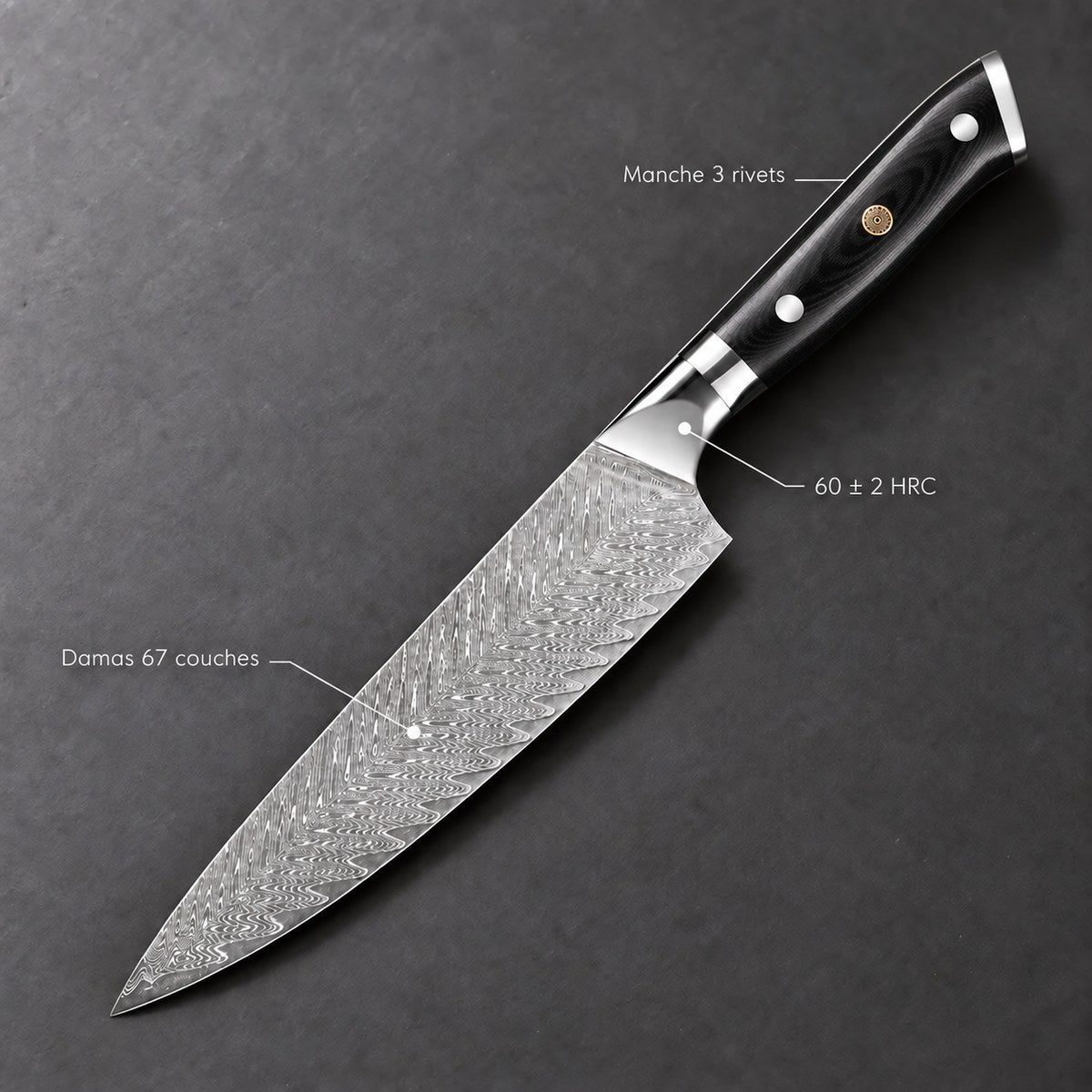 Couteau de chef 20 cm – Damas Classique - chef damas classique essential black 7 annotations