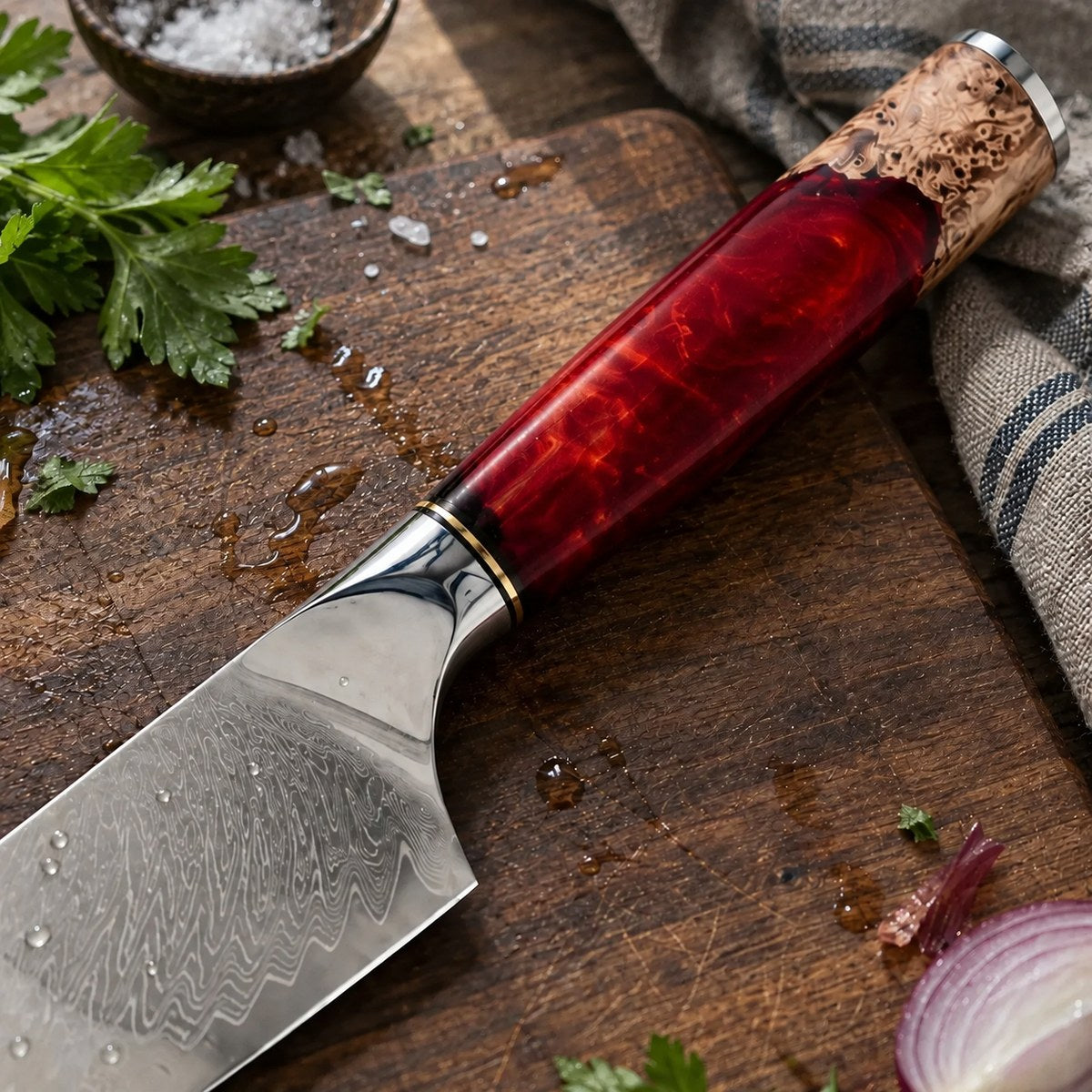 Couteau de chef 20 cm – Damas Résine - chef damas resine ruby red 3 detail