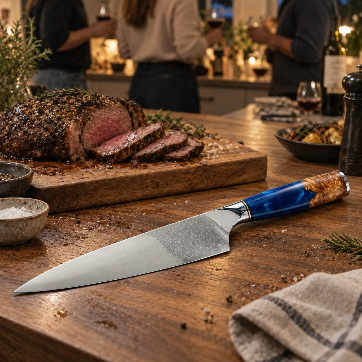 Couteau de chef 20 cm – Damas Résine - chef damas resine sapphire blue 5 lifestyle