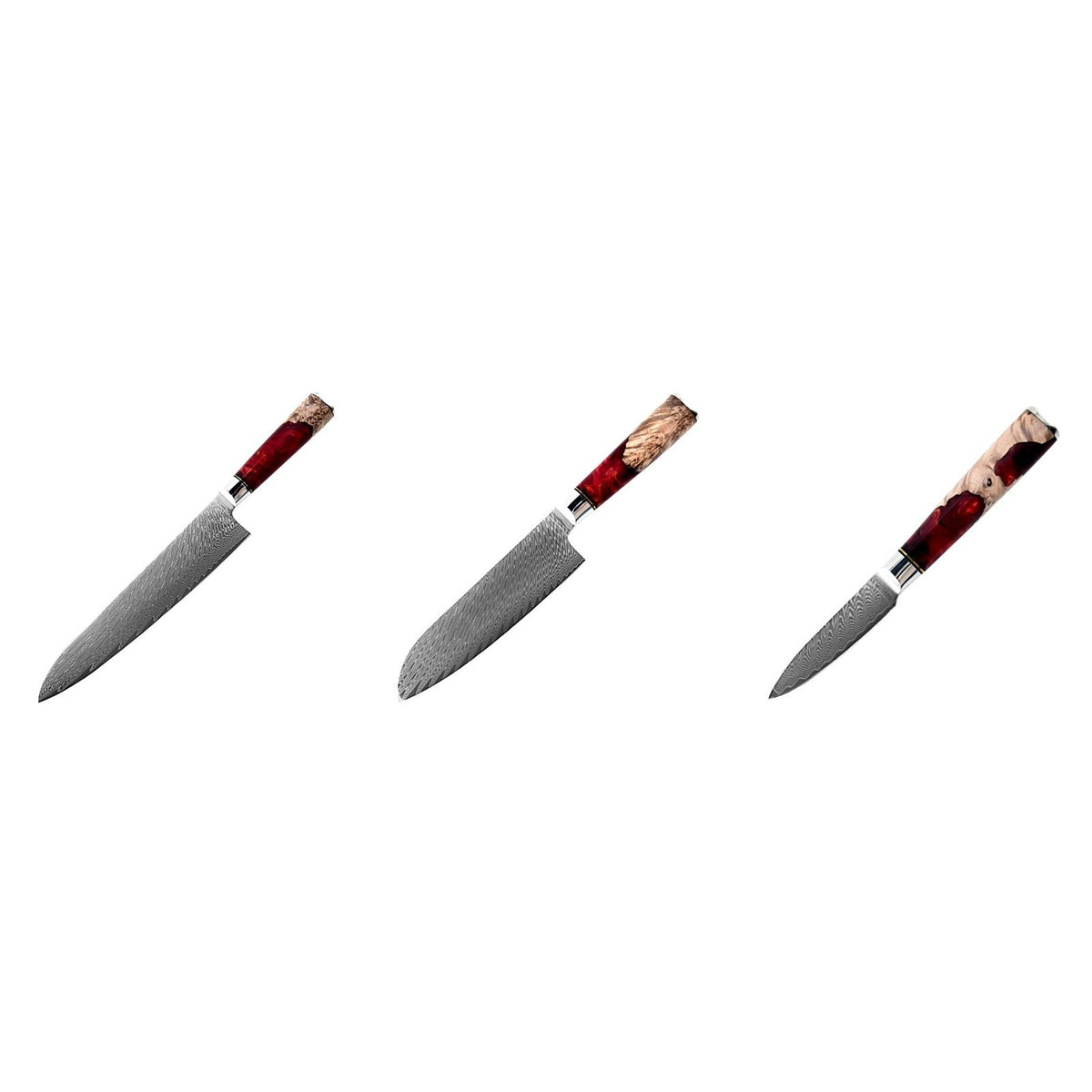 Coffret 3 couteaux Damas Résine – Ruby Red