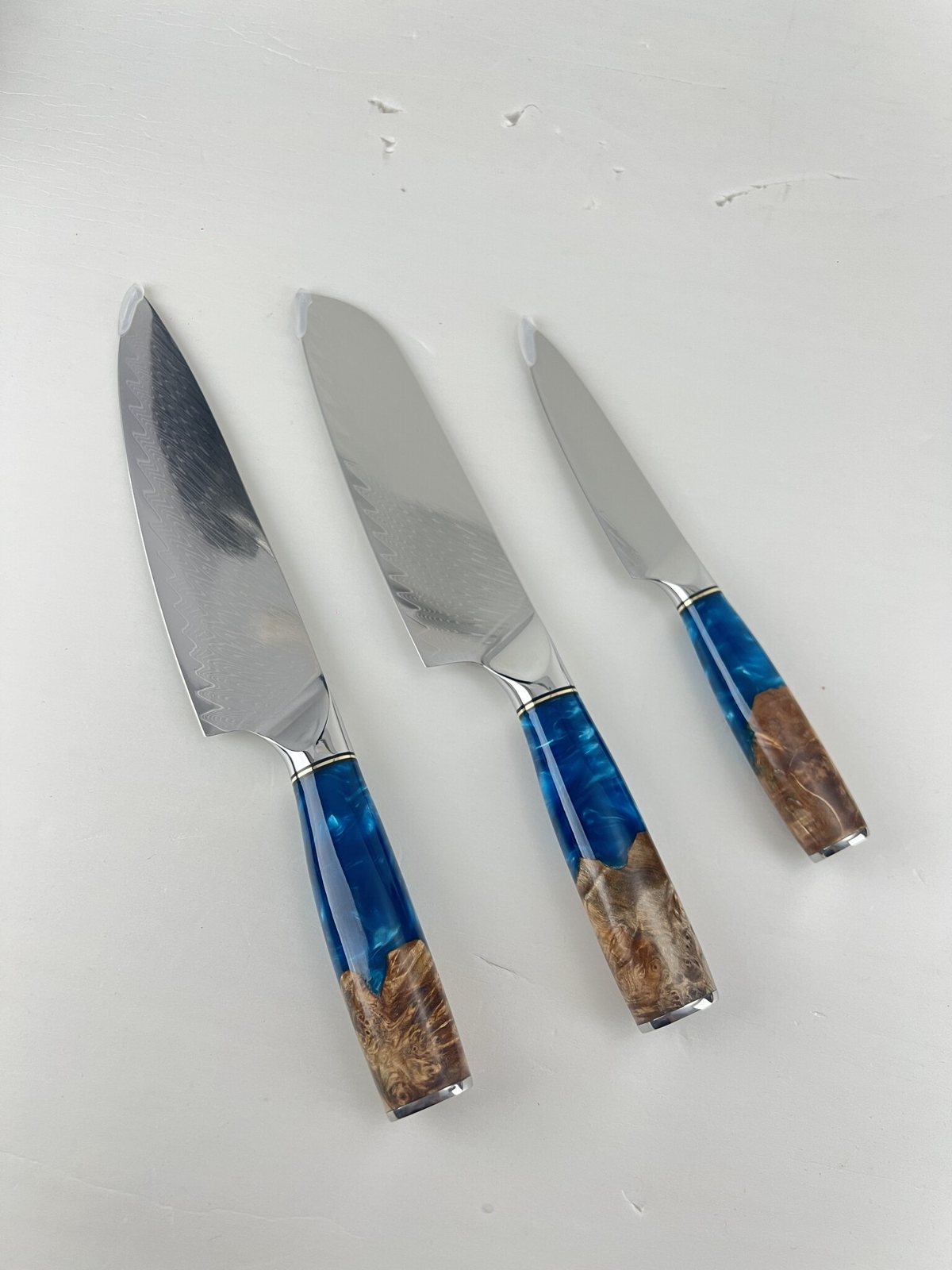 Coffret 3 couteaux Damas Résine – Sapphire Blue