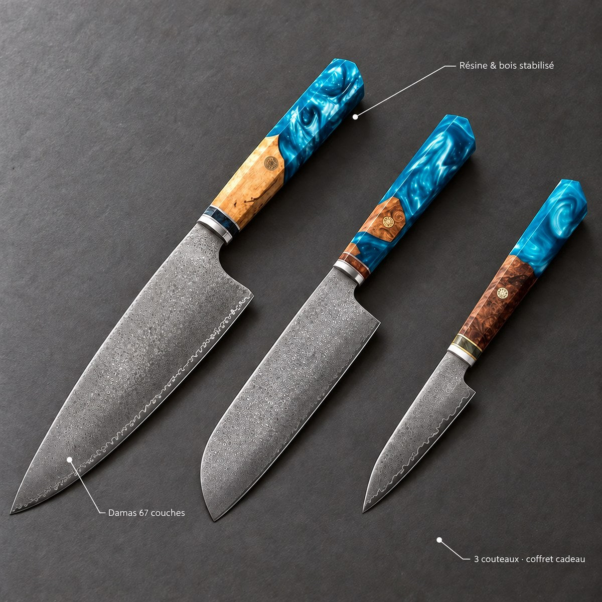 Coffret 3 couteaux Damas Aqua - coffret 3 damas aqua 7 annotations