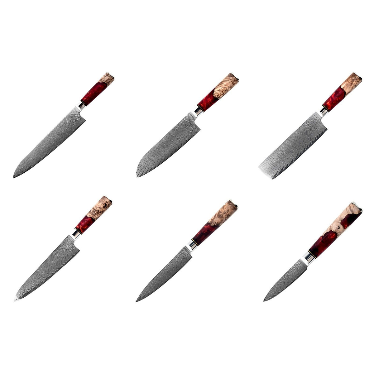 Coffret 6 couteaux Damas Résine – Ruby Red