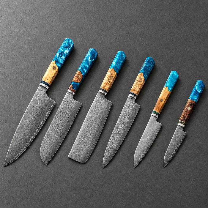 Coffret 6 couteaux Damas Aqua