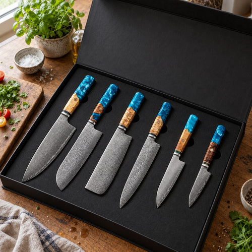 Coffret 6 couteaux Damas Aqua - coffret 6 damas aqua 2 situation