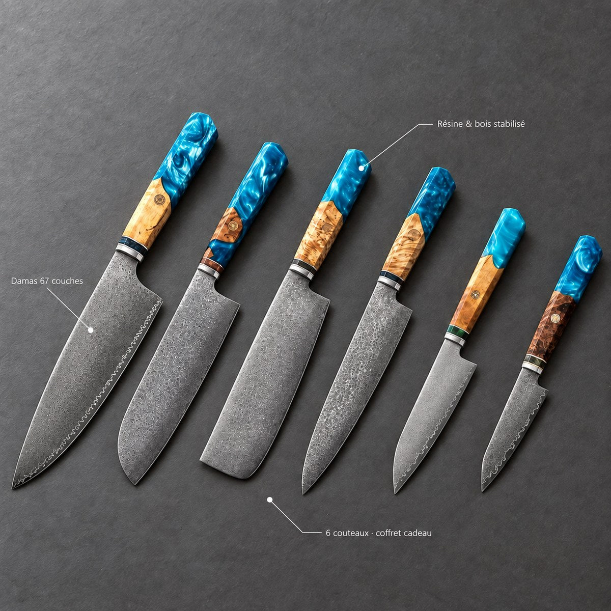 Coffret 6 couteaux Damas Aqua - coffret 6 damas aqua 7 annotations