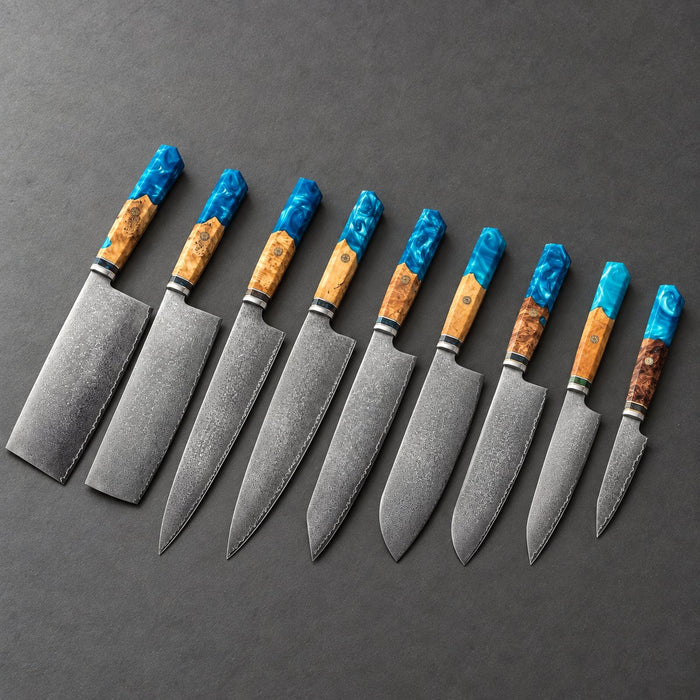 Coffret 9 couteaux Damas Aqua
