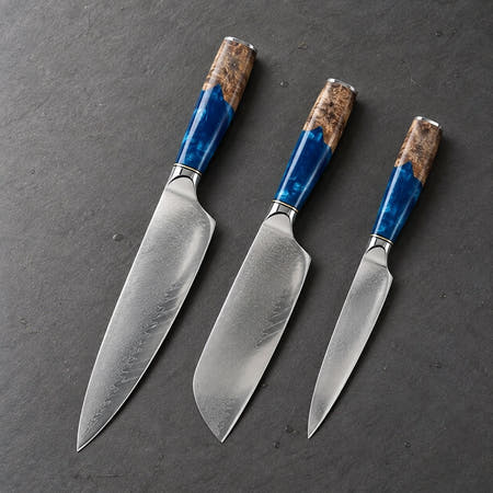 Coffret 3 couteaux Damas Résine