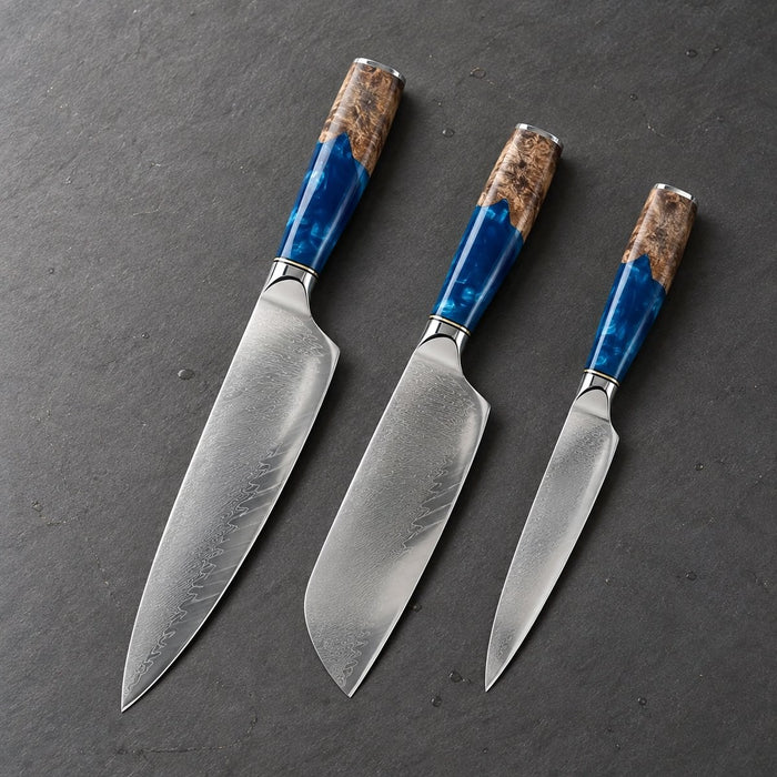 Coffret 3 couteaux Damas Résine