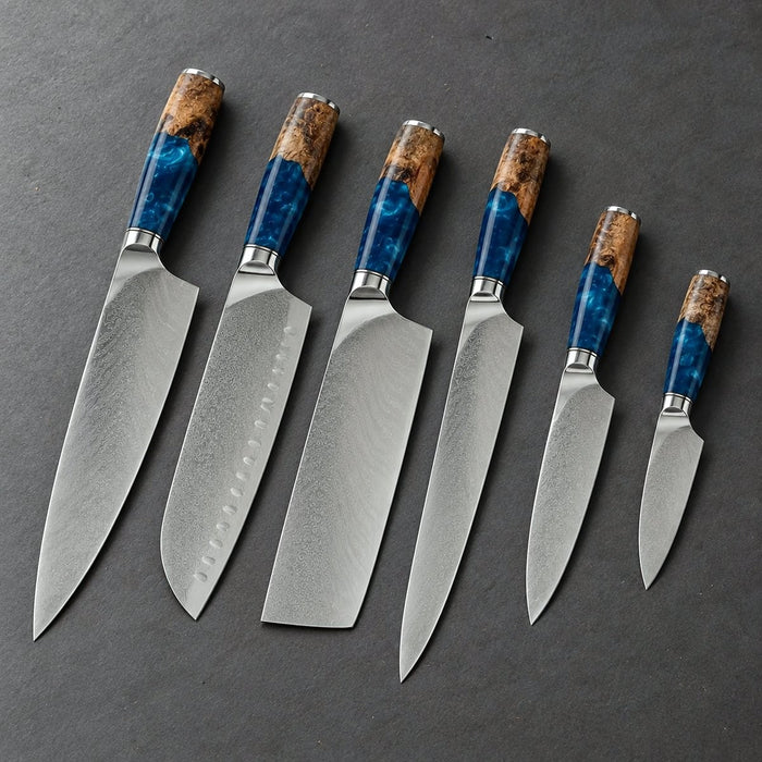 Coffret 6 couteaux Damas Résine