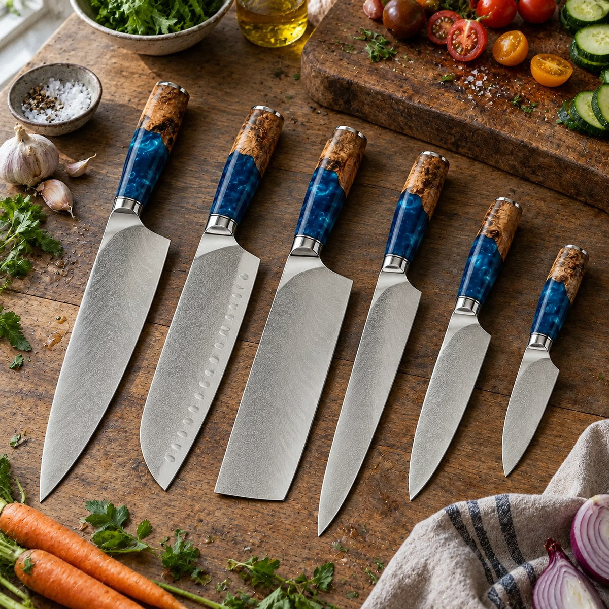 Coffret 6 couteaux Damas Résine - coffret6 resine sapphire blue 5 lifestyle