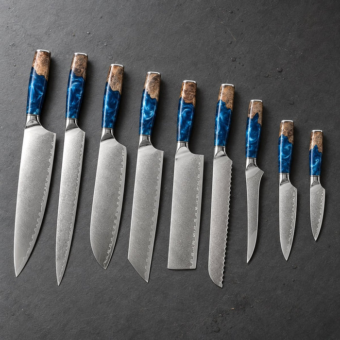 Coffret 9 couteaux Damas Résine