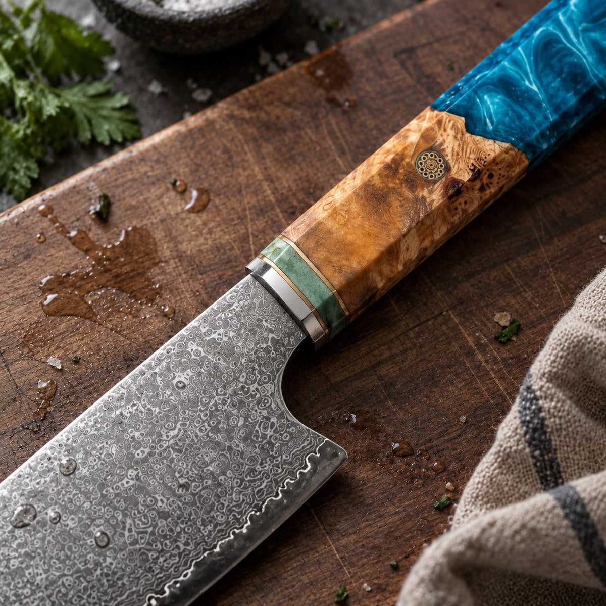 Couteau kiritsuke 21 cm – Damas Aqua - kiritsuke damas aqua 3 detail