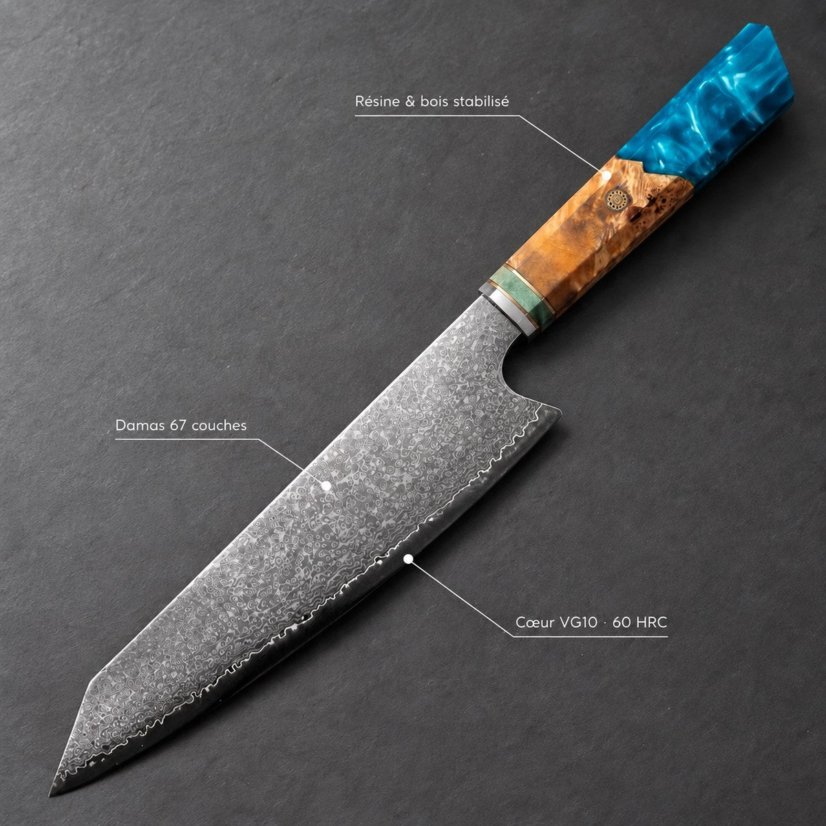 Couteau kiritsuke 21 cm – Damas Aqua - kiritsuke damas aqua 7 annotations