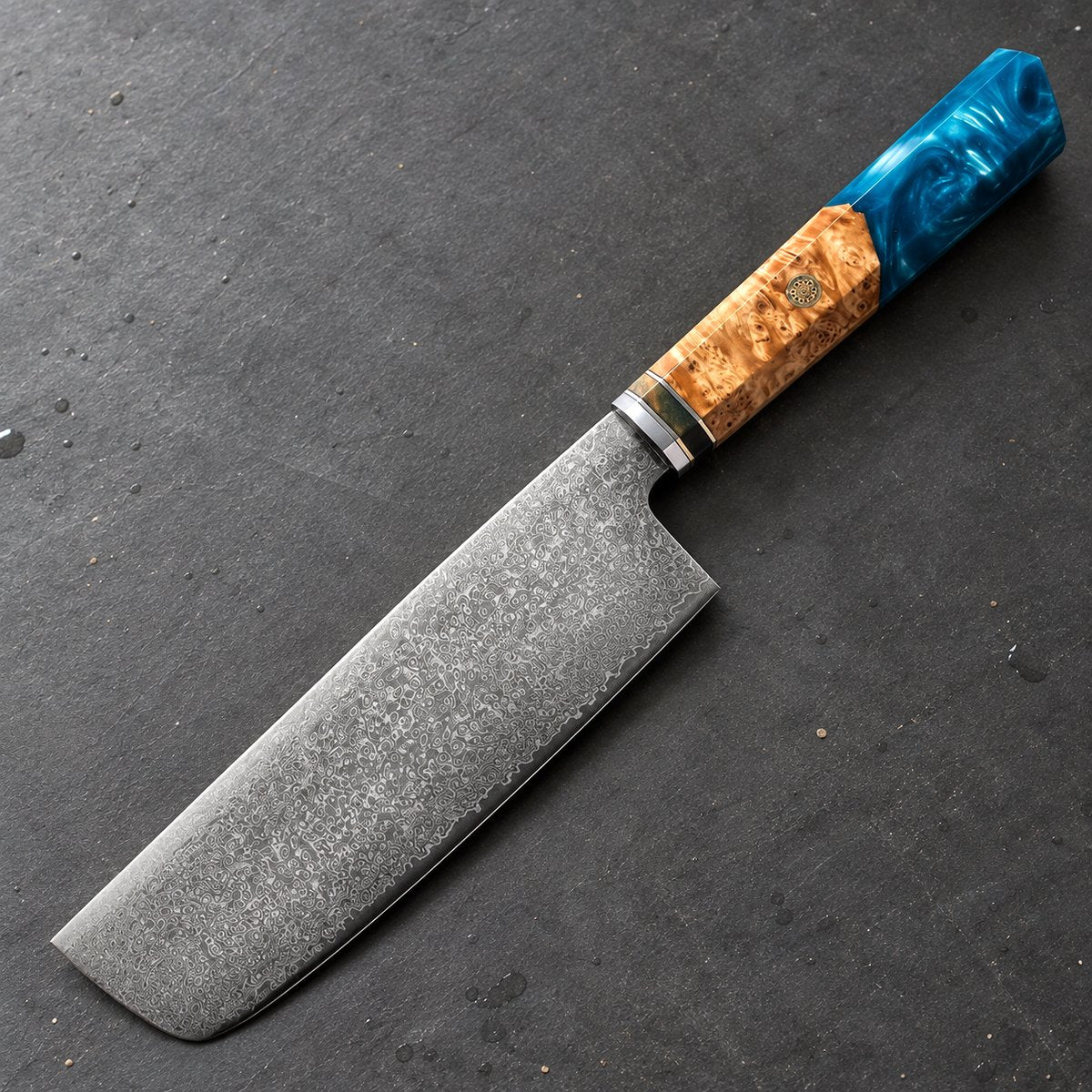 Couteau nakiri 17 cm – Damas Aqua - nakiri damas aqua 1 fond ardoise