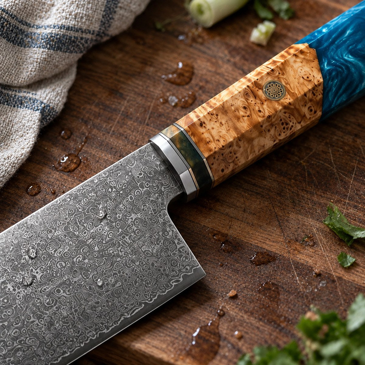 Couteau nakiri 17 cm – Damas Aqua - nakiri damas aqua 3 detail