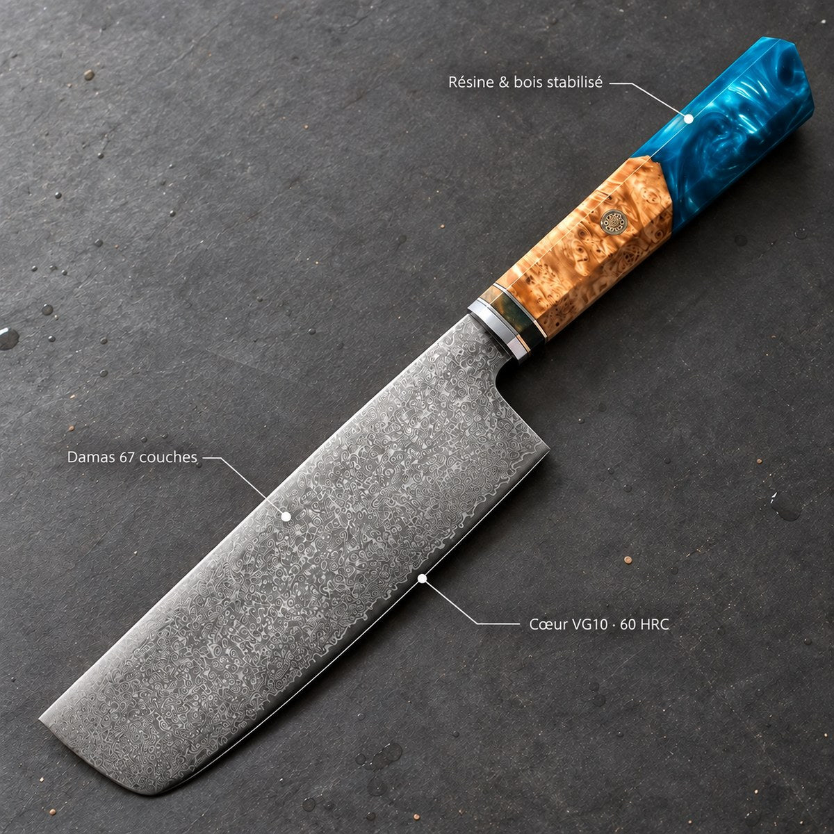 Couteau nakiri 17 cm – Damas Aqua - nakiri damas aqua 7 annotations