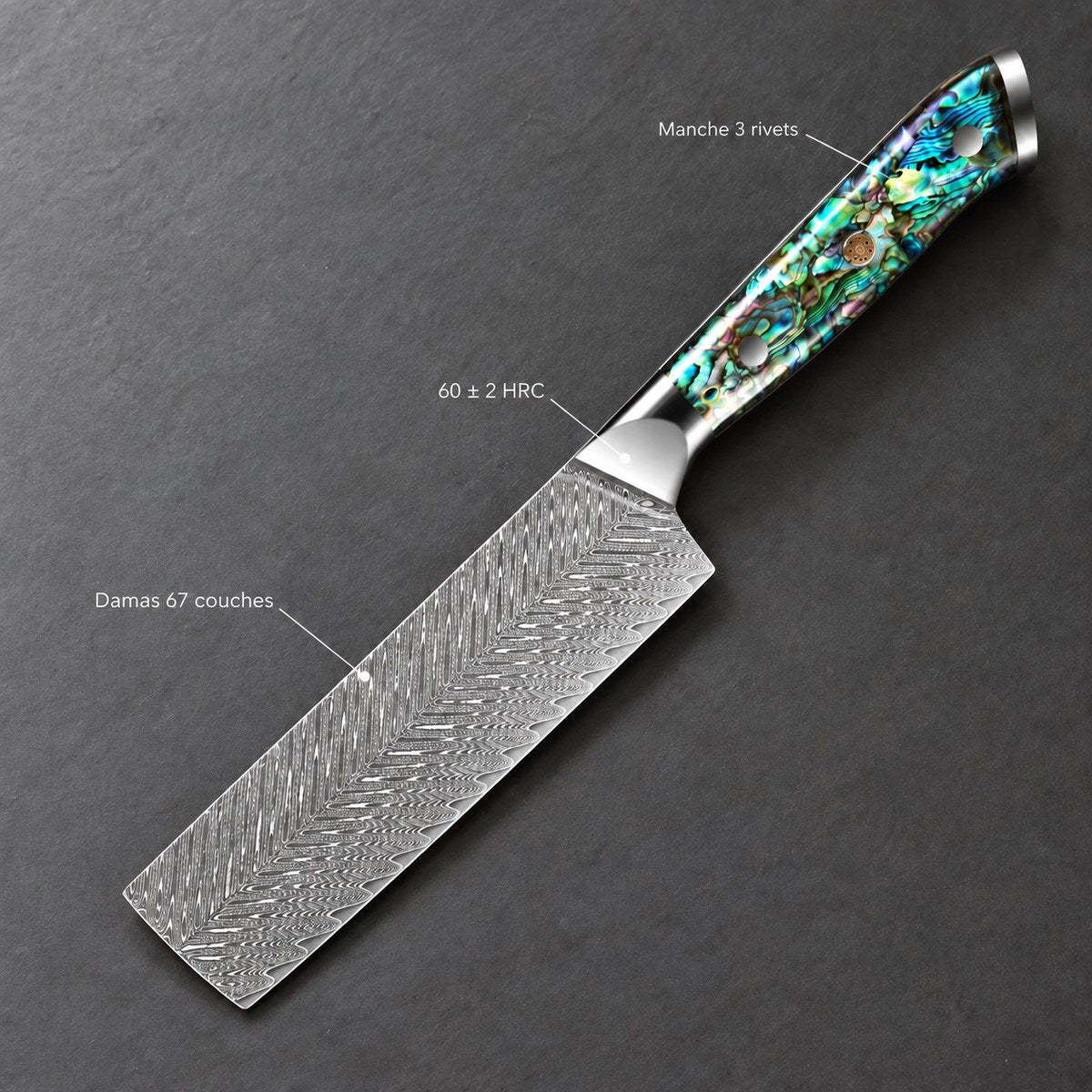 Couteau nakiri 17 cm – Damas Classique - nakiri damas classique abalone pearl 7 annotations