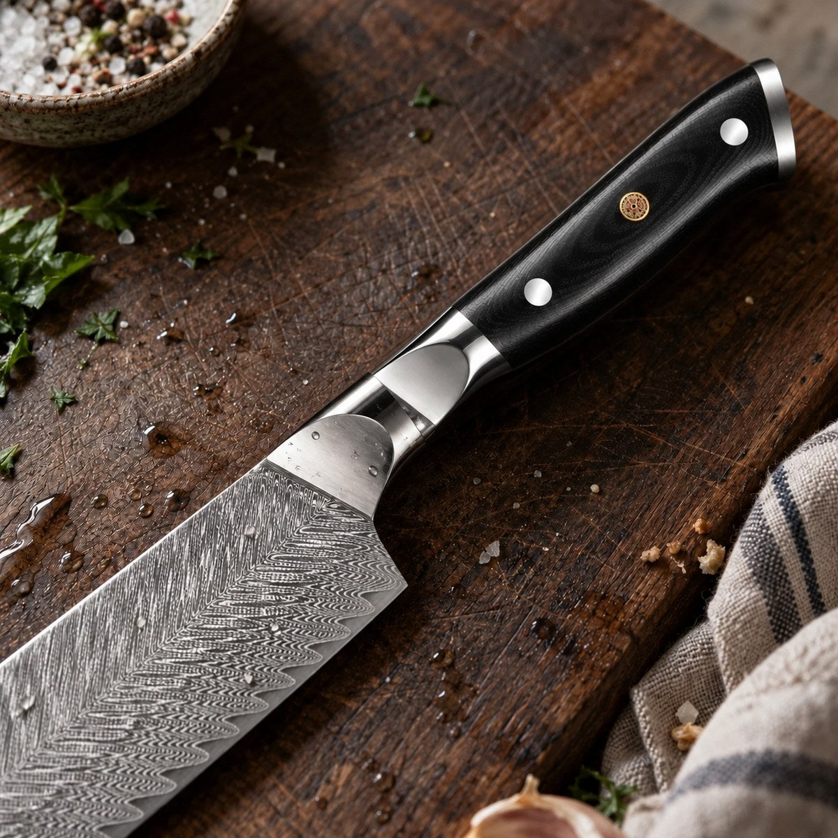 Couteau nakiri 17 cm – Damas Classique - nakiri damas classique essential black 3 detail