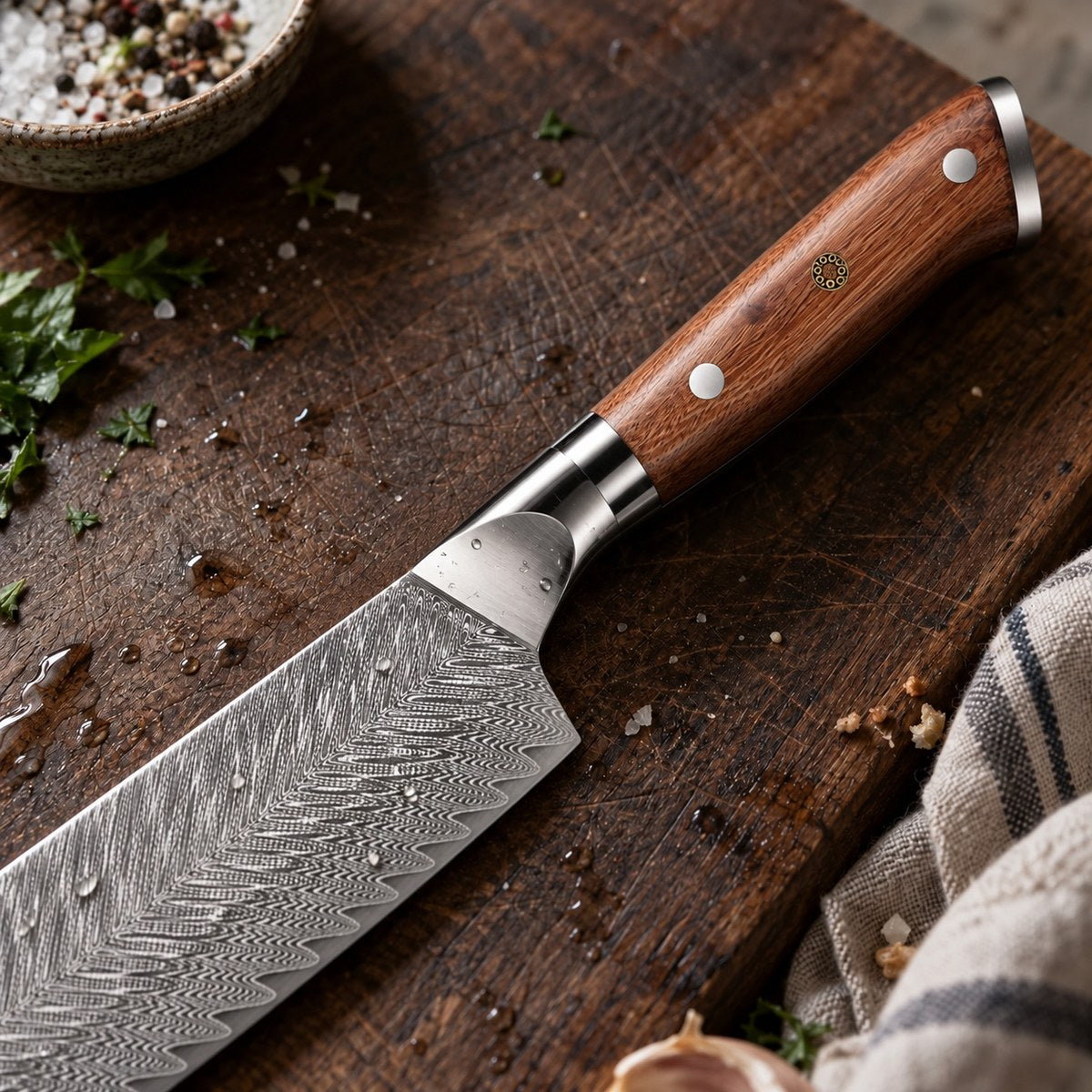 Couteau nakiri 17 cm – Damas Classique - nakiri damas classique forest 3 detail