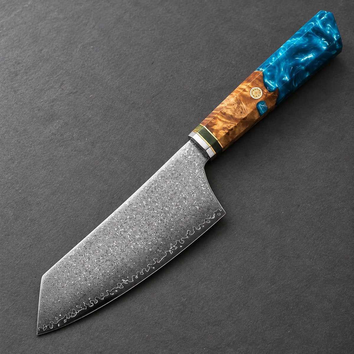 Petit kiritsuke 14 cm – Damas Aqua - petit kiritsuke damas aqua 0 fond ardoise