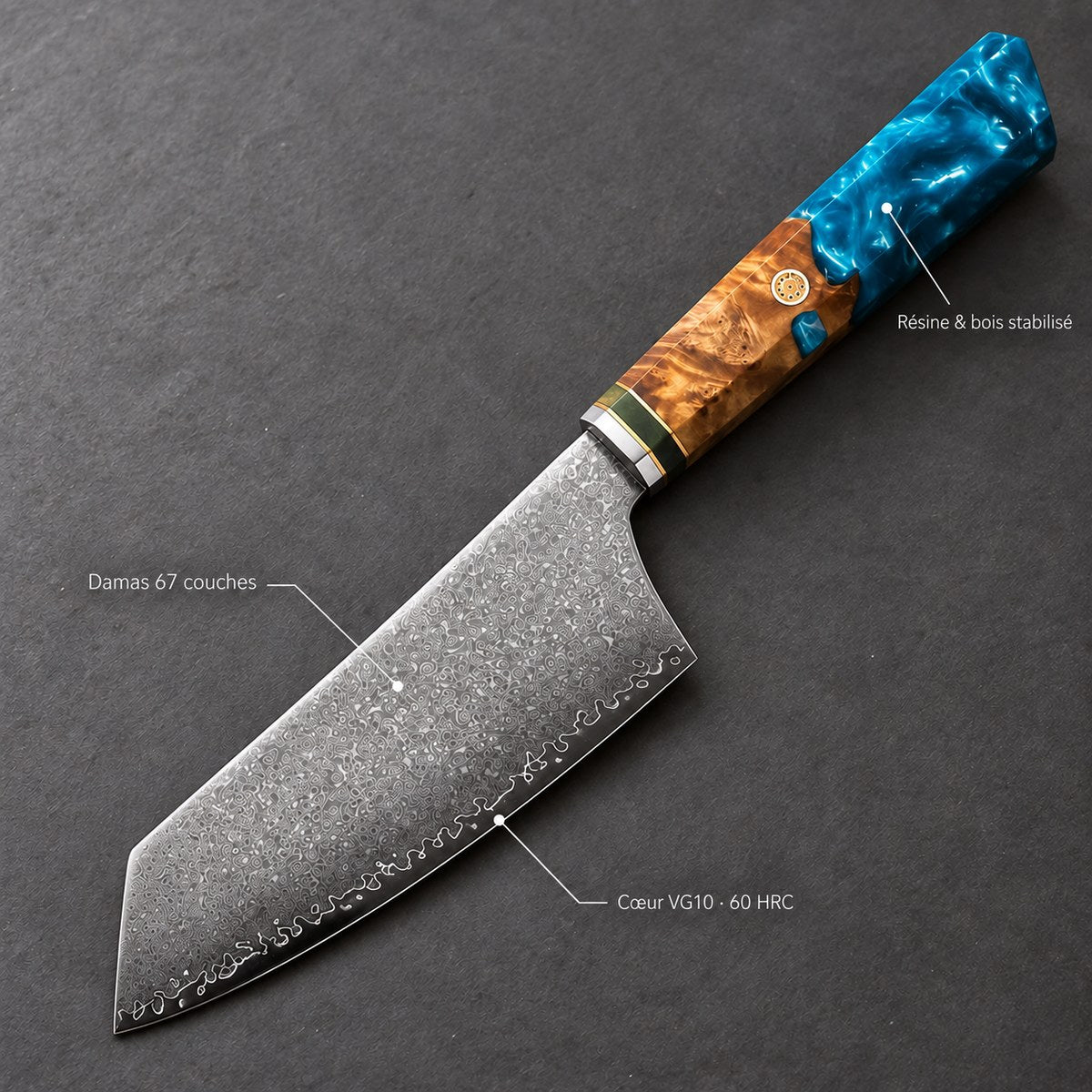 Petit kiritsuke 14 cm – Damas Aqua - petit kiritsuke damas aqua 7 annotations