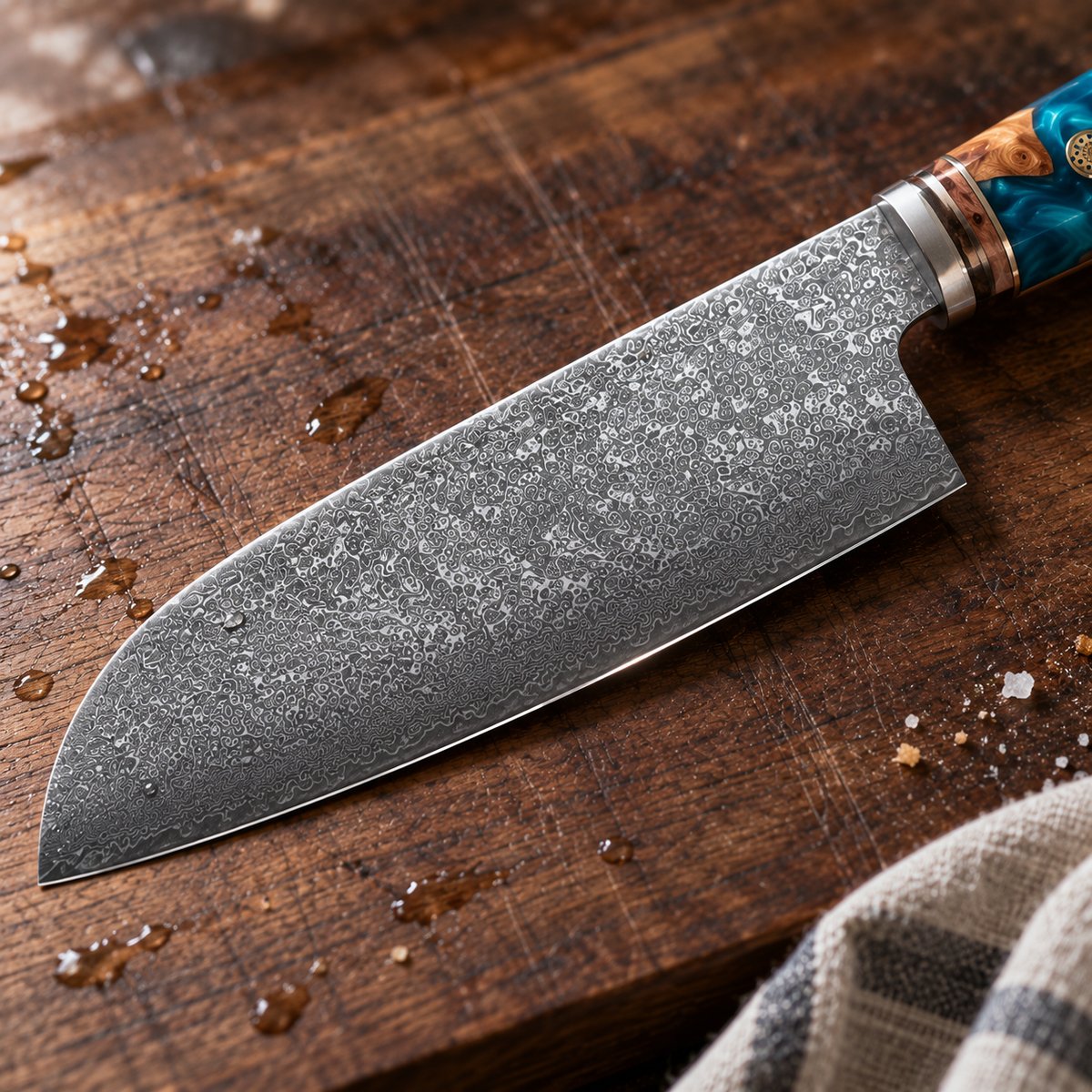Couteau santoku 18 cm – Damas Aqua - santoku damas aqua 3 detail