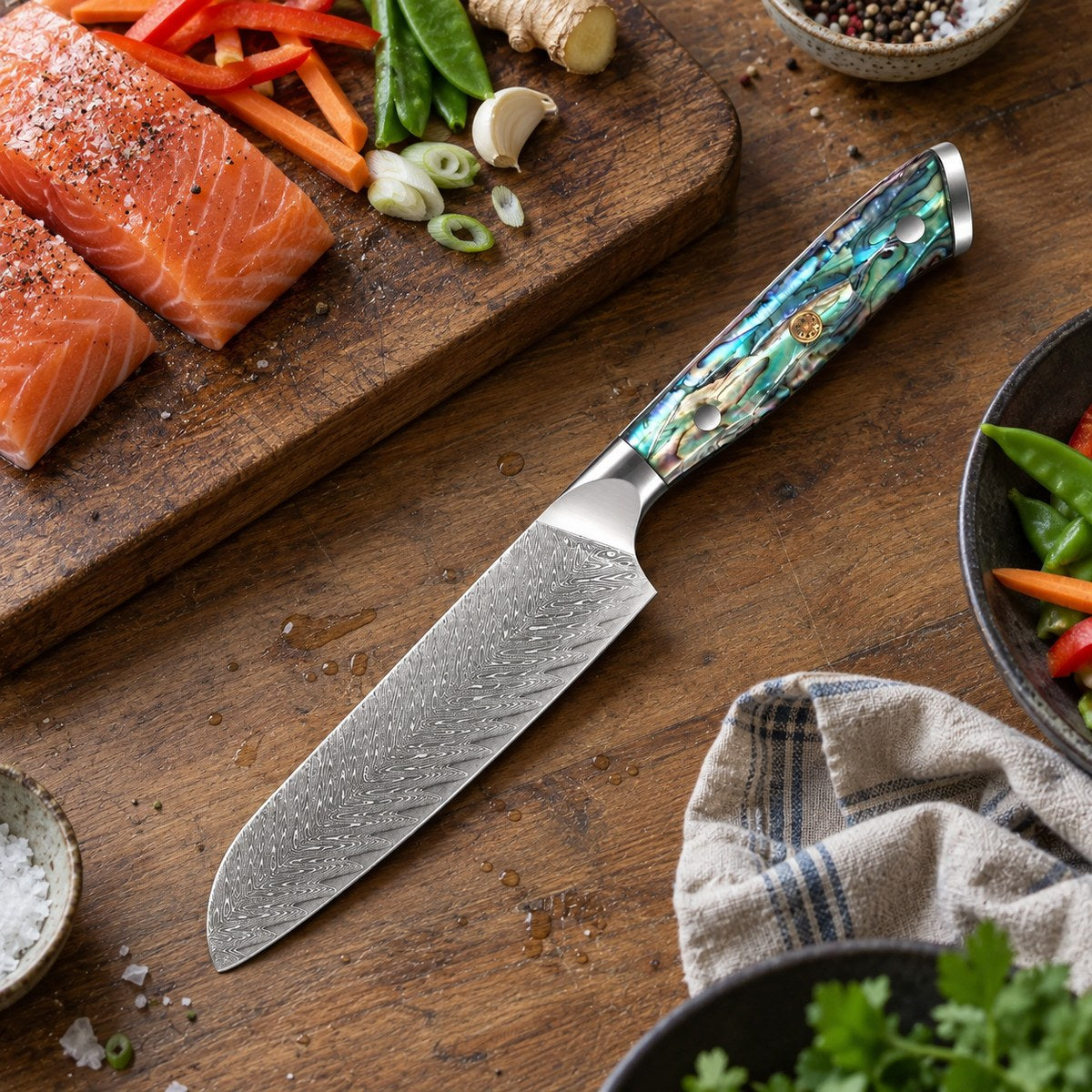 Couteau santoku 18 cm – Damas Classique - santoku damas classique abalone pearl 2 situation