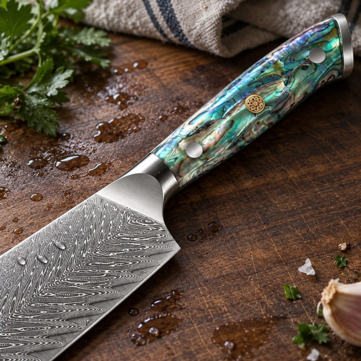 Couteau santoku 18 cm – Damas Classique - santoku damas classique abalone pearl 3 detail