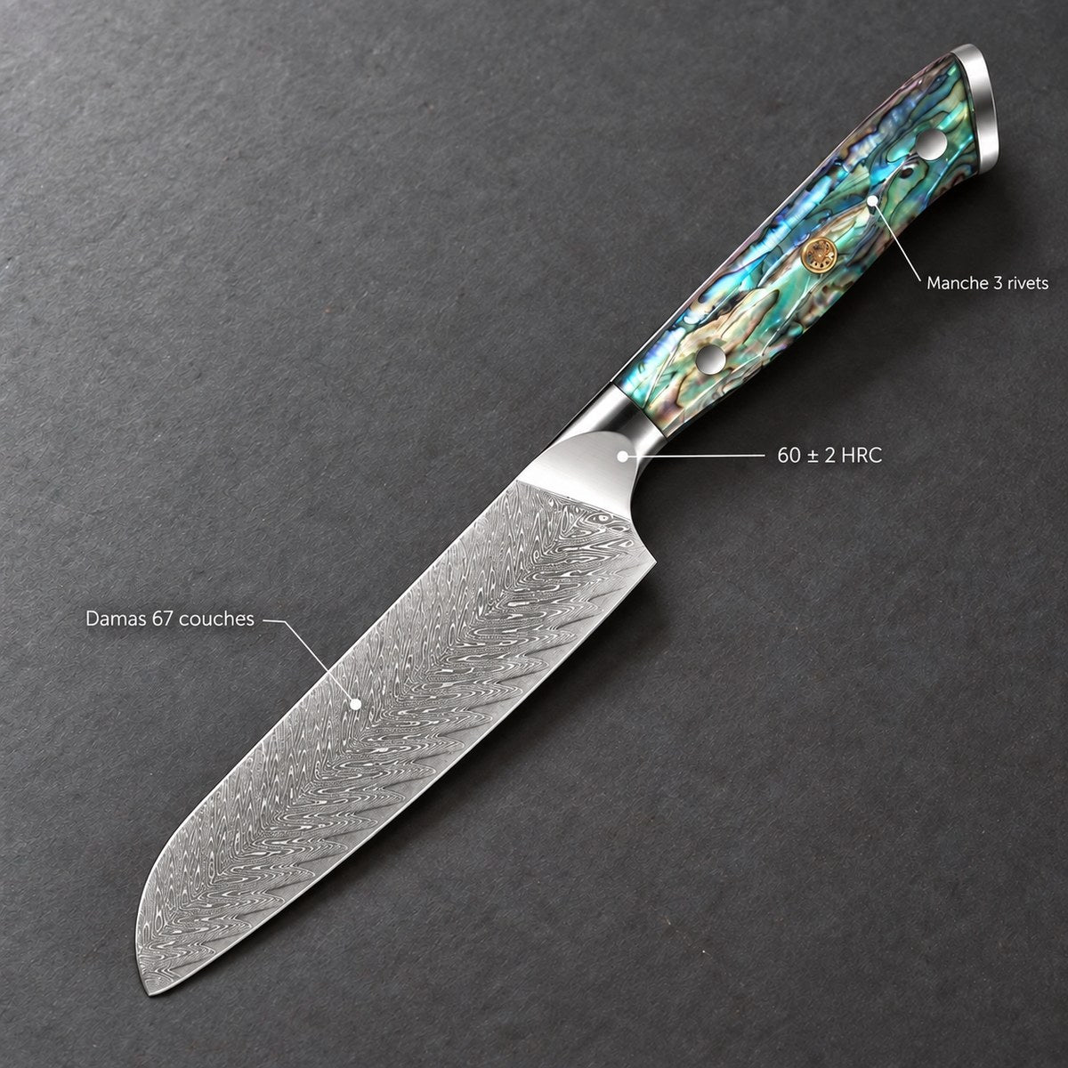 Couteau santoku 18 cm – Damas Classique - santoku damas classique abalone pearl 7 annotations