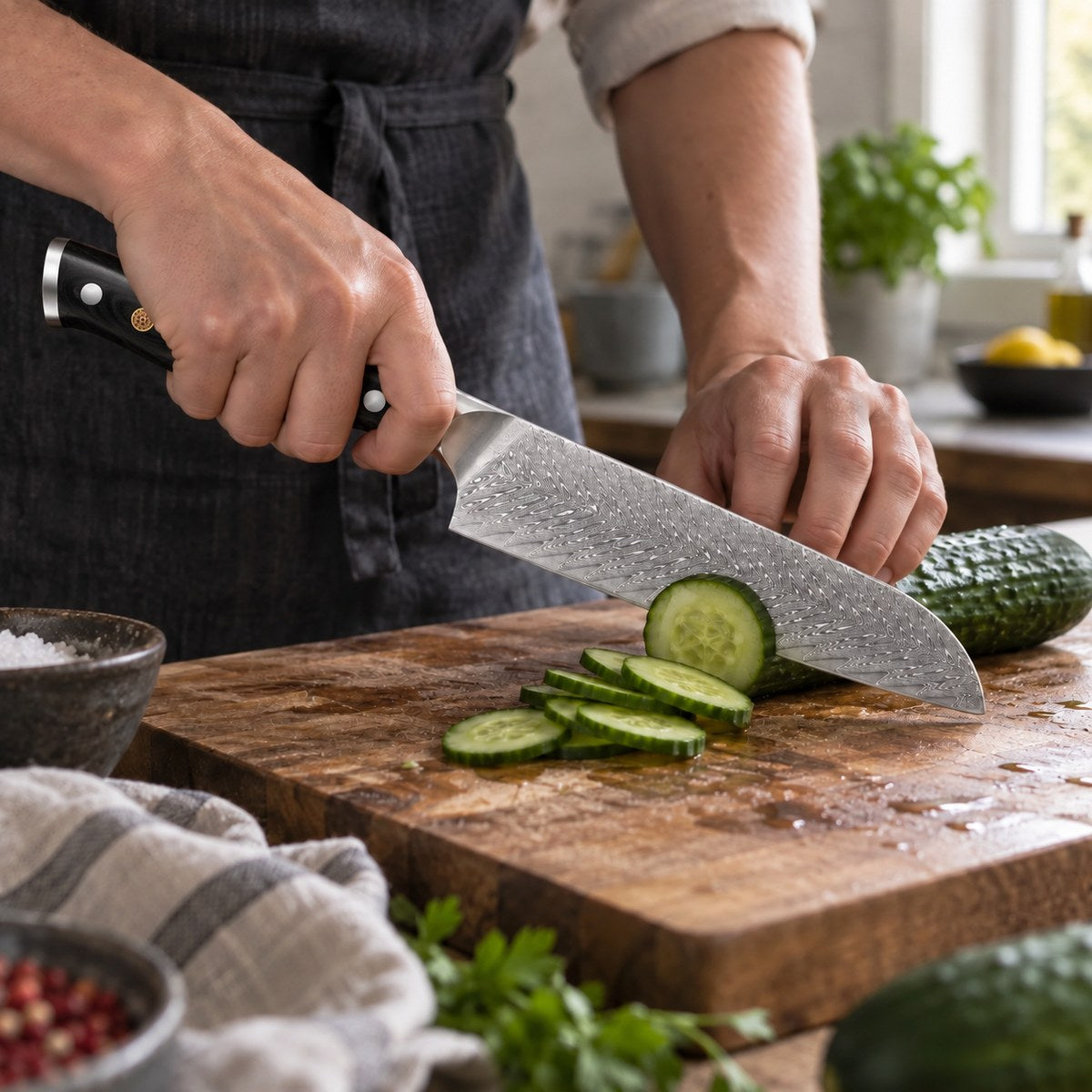 Couteau santoku 18 cm – Damas Classique - santoku damas classique essential black 4 utilisation