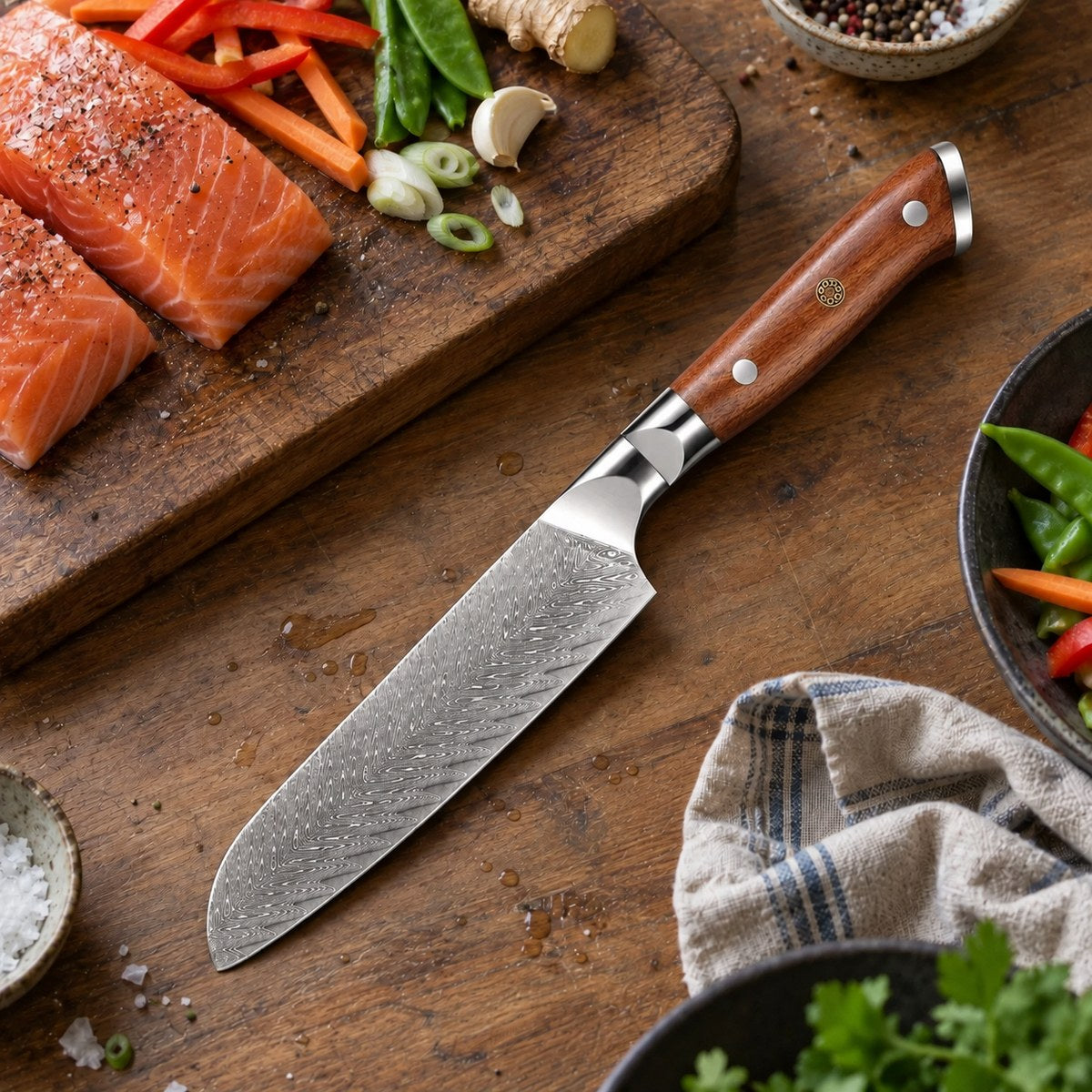 Couteau santoku 18 cm – Damas Classique - santoku damas classique forest 2 situation
