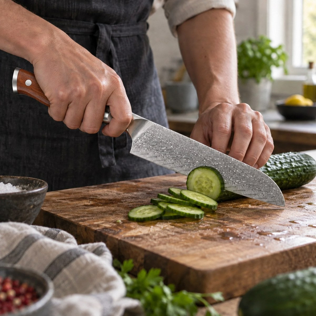 Couteau santoku 18 cm – Damas Classique - santoku damas classique forest 4 utilisation