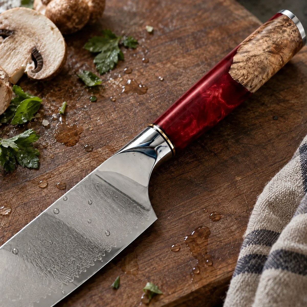 Couteau santoku 18 cm – Damas Résine - santoku damas resine ruby red 3 detail
