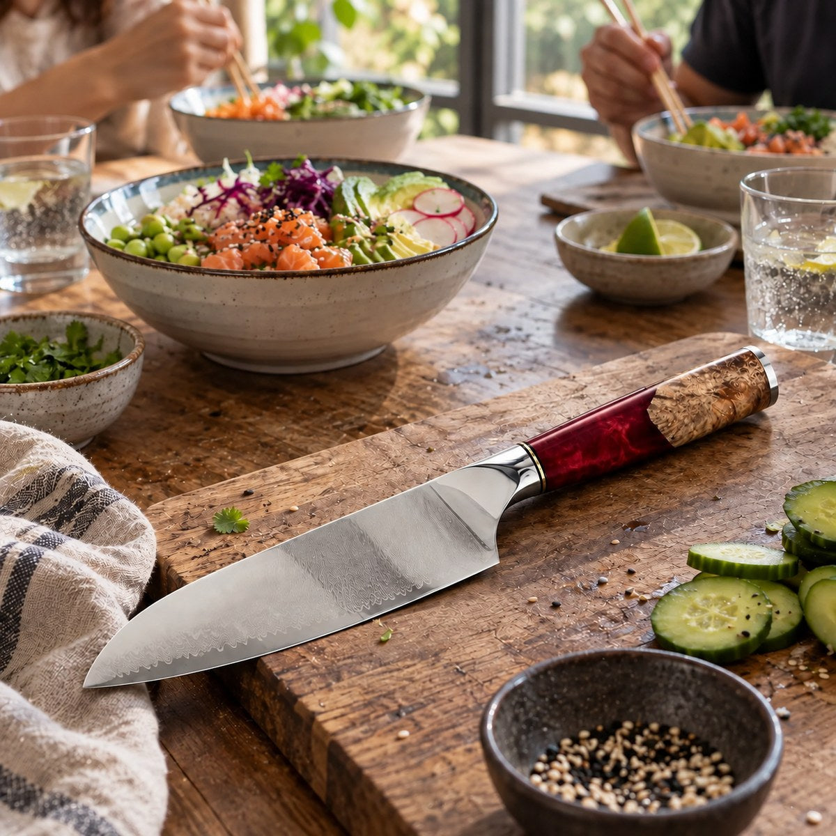 Couteau santoku 18 cm – Damas Résine - santoku damas resine ruby red 5 lifestyle