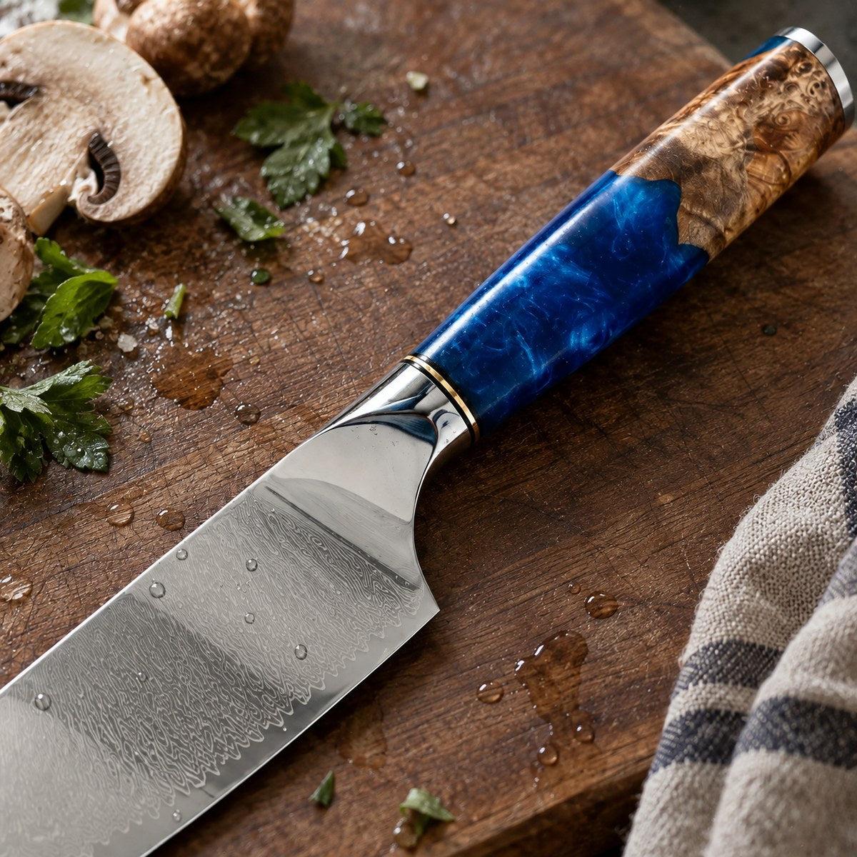 Couteau santoku 18 cm – Damas Résine - santoku damas resine sapphire blue 3 detail